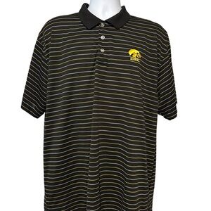 Iowa Hawkeyes Black Yellow White  Striped Polo Shirt XL